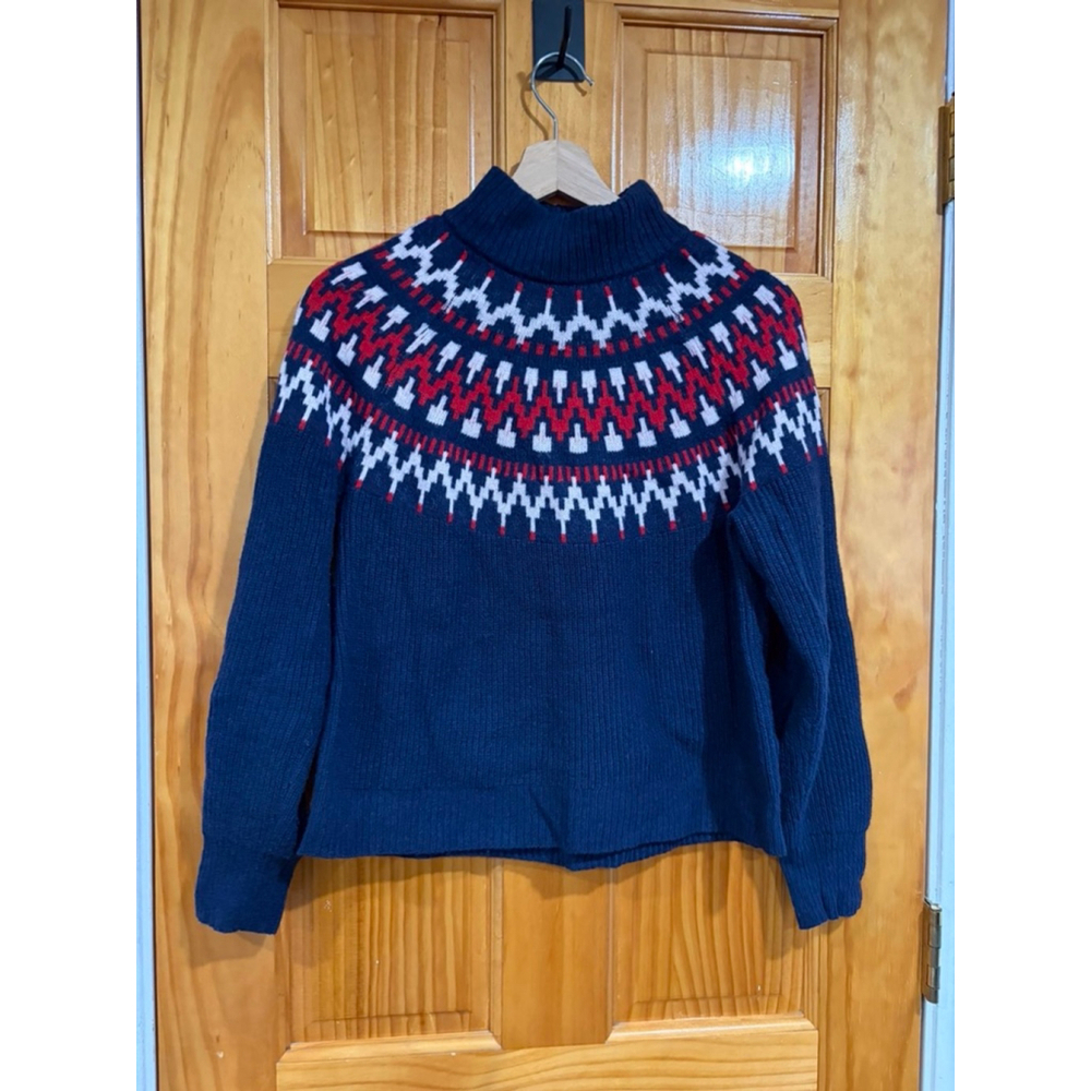 J.Crew Fair Isle Nordic Wool Blend Ski Sweater Navy Red White Size S